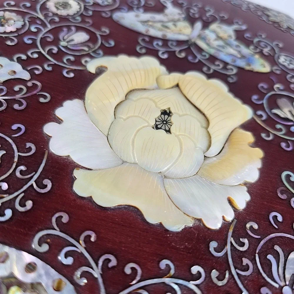 Antique China Mother of Pearl Inlay Lacquer Wooden Octagon Jewelry Bento Box